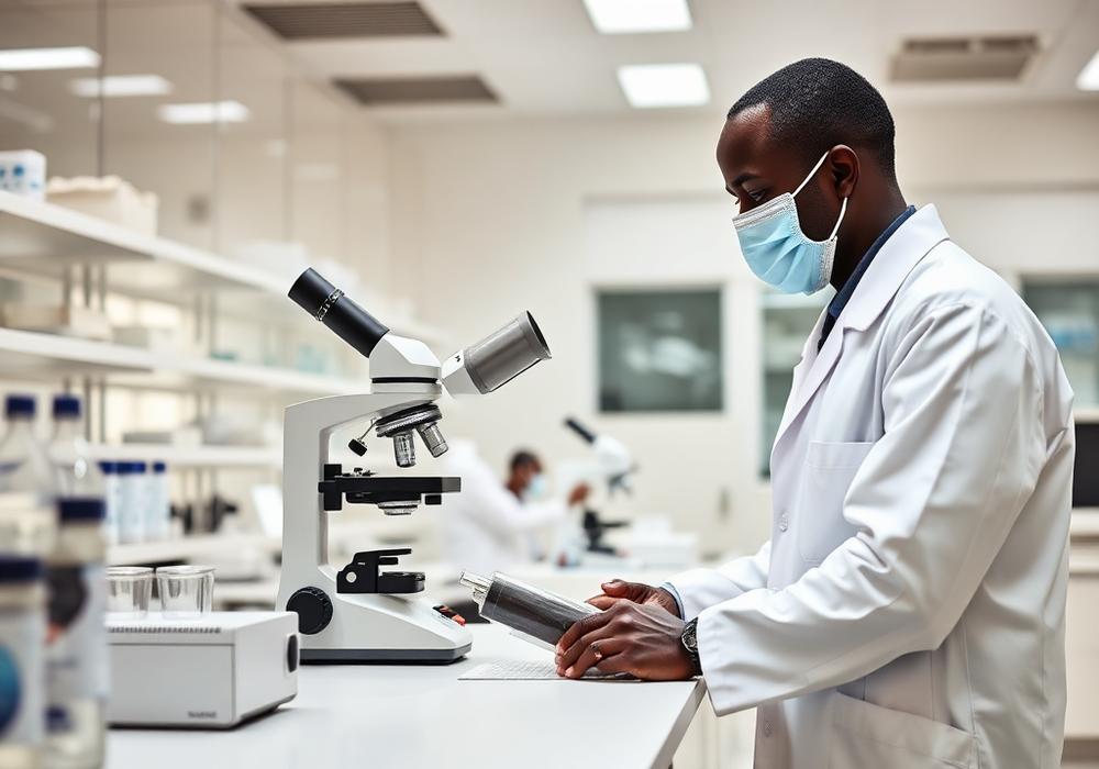 Technicien de laboratoire au microscope